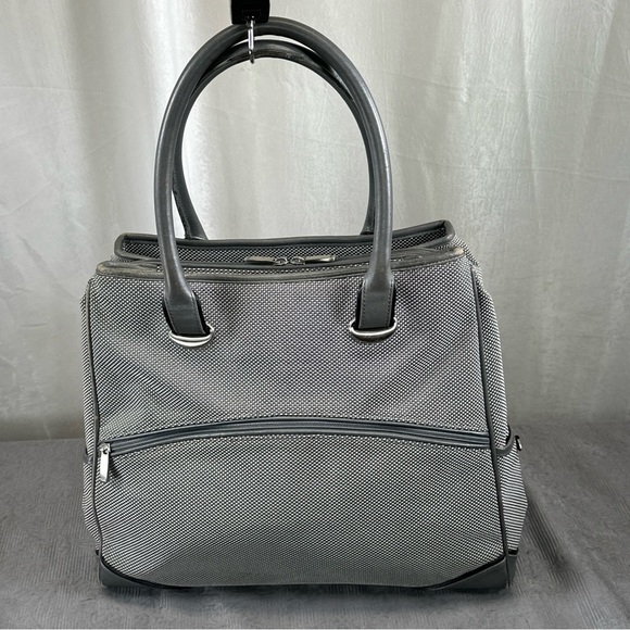 TUMI Laptop Briefcase Silver Gray Carbon Fiber& Leather Zip Bag
